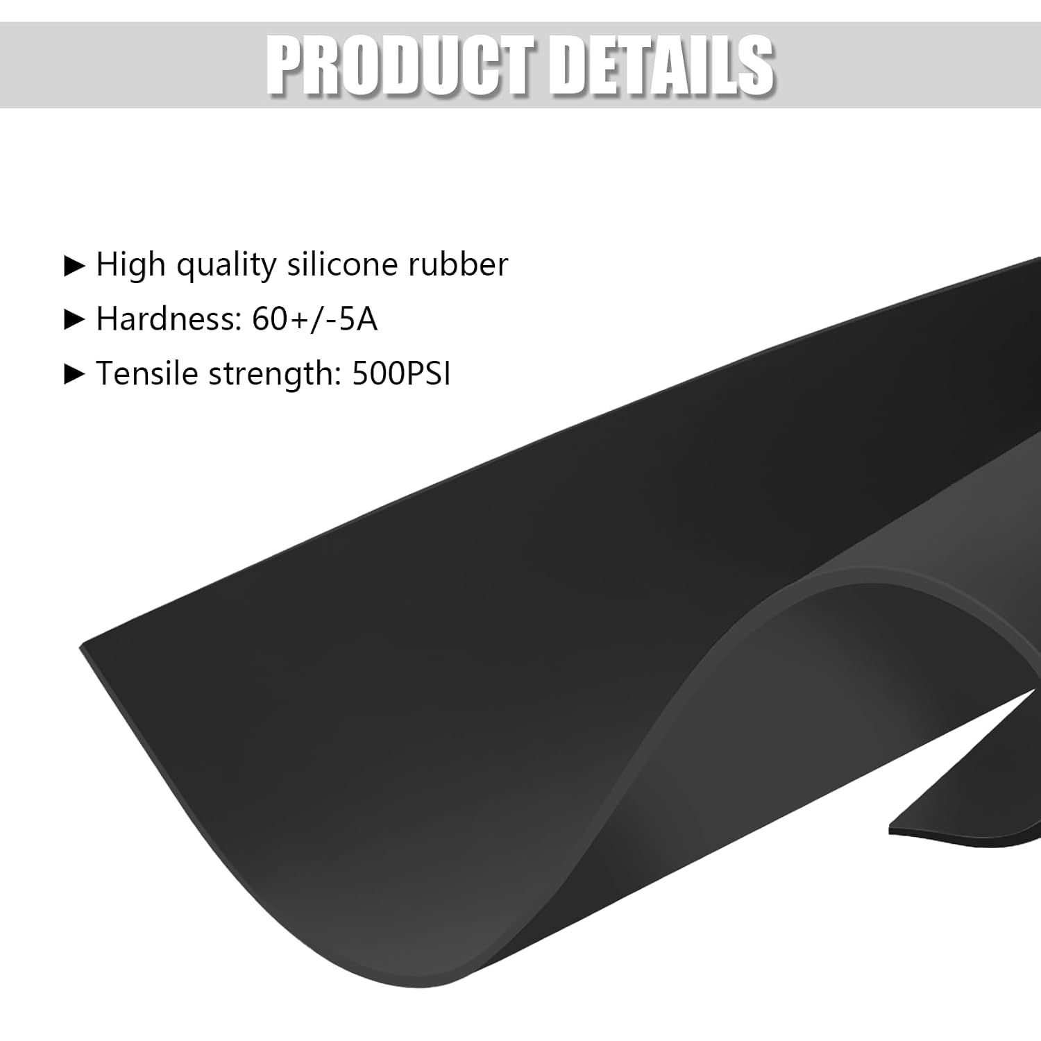 9" x 12" x 1/16" Adhensive Black Silicone Rubber Sheet, 60A Silicone Mat - Image 2