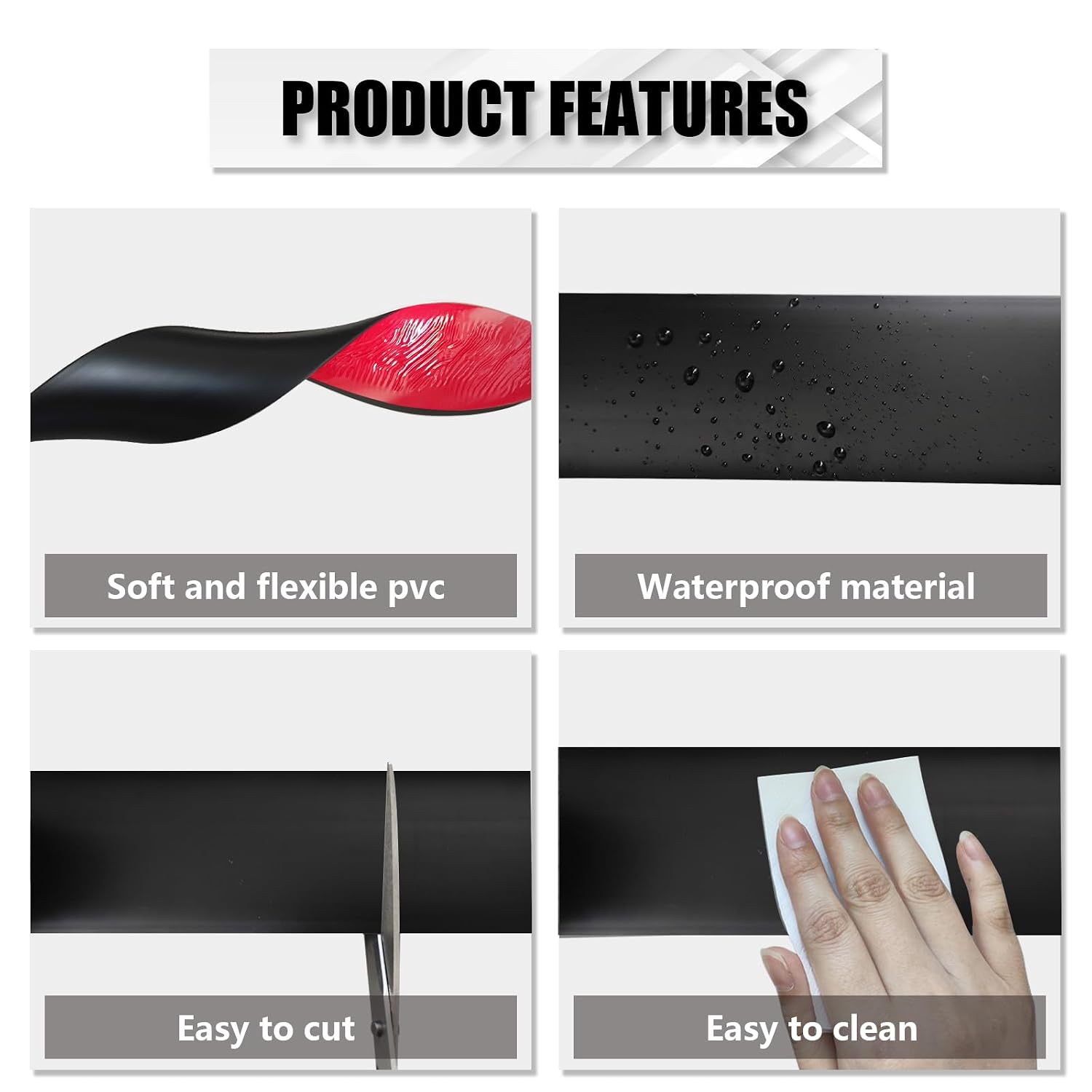 Black Vinyl Floor Transition Strip Self Adhesive 2"×10' - Image 2