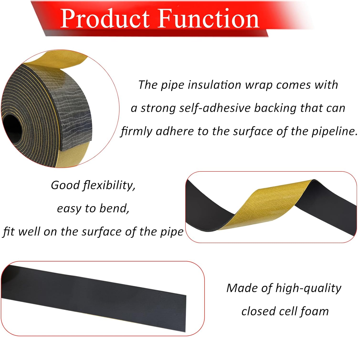 Self Adhesive Pipe Insulation Wrap Foam Tape 1/8" Thick x 2" x 16.5 Feet - Image 4