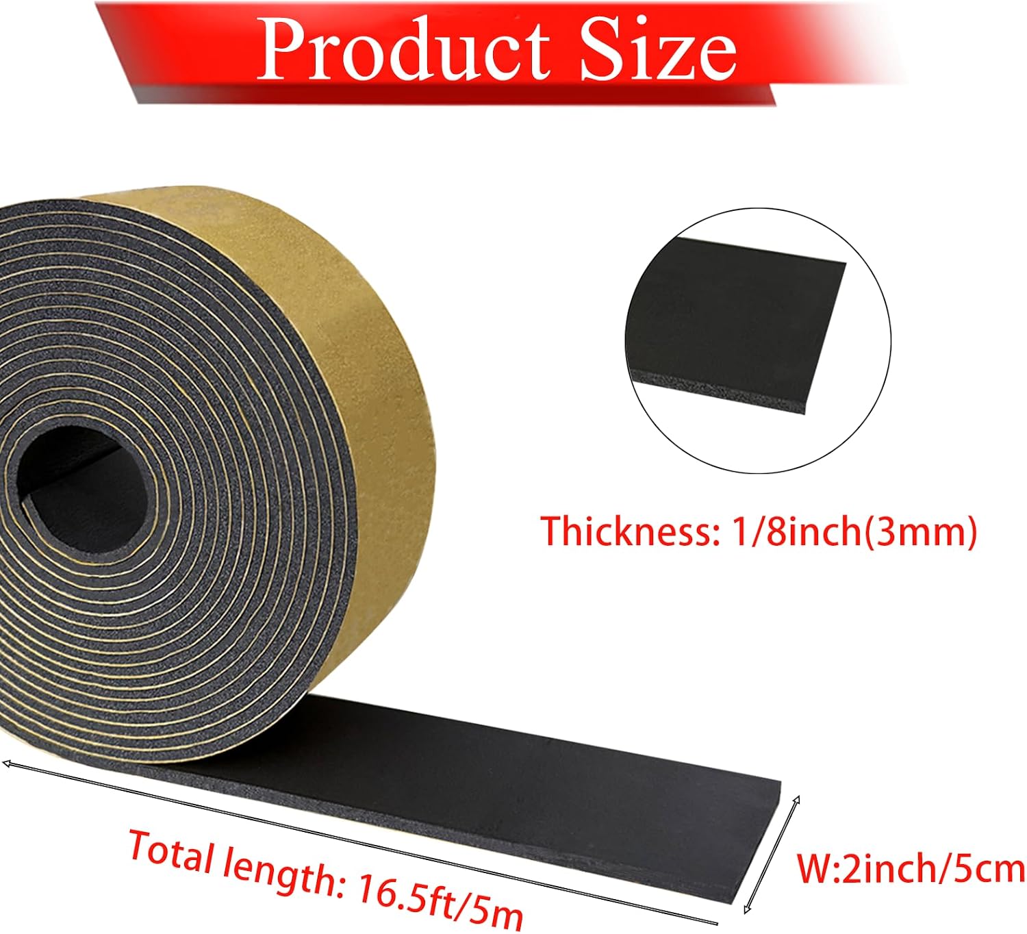 Self Adhesive Pipe Insulation Wrap Foam Tape 1/8" Thick x 2" x 16.5 Feet - Image 5
